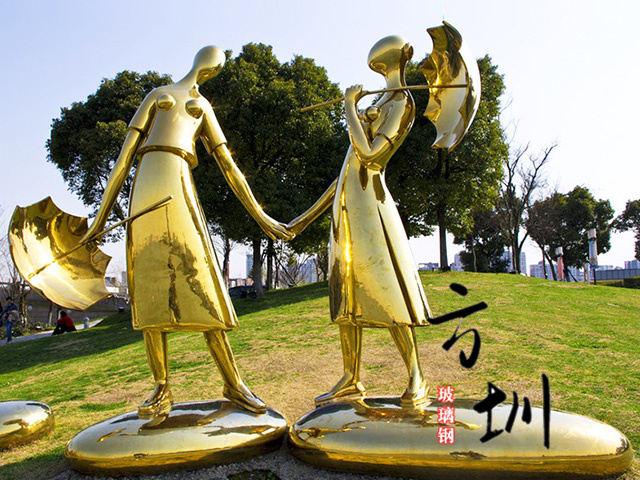 公園景觀(guān)抽象電鍍不銹鋼人物雕塑