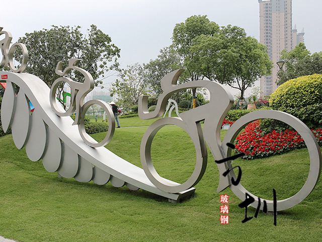 公園景觀(guān)不銹鋼騎自行車(chē)雕塑